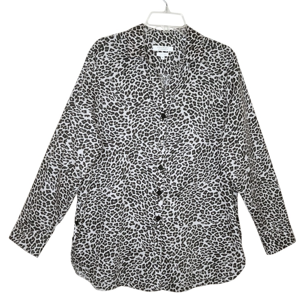 Foxcroft Appleseeds Leopard Print Blouse 18 Gray Wrinkle Free Normcore Staple
